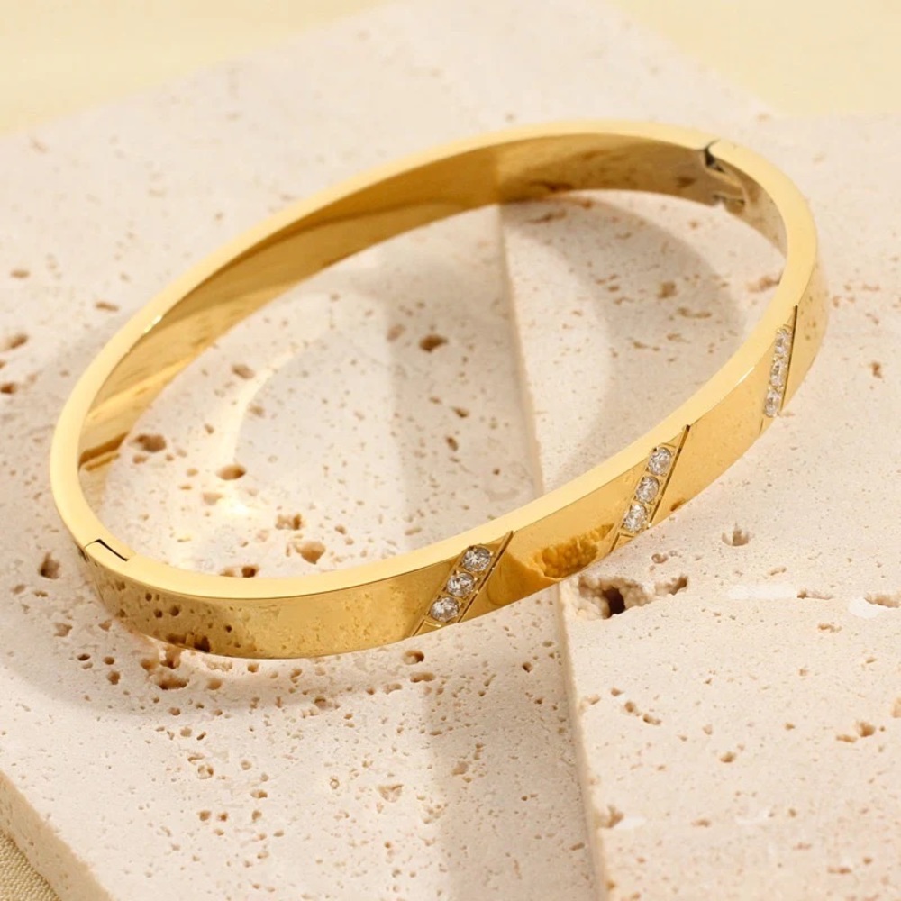 Gold Bangle*High Gloss Design*Waterproof and Tarnish Free*Sweatproof Jewelry - Picture 2 of 2